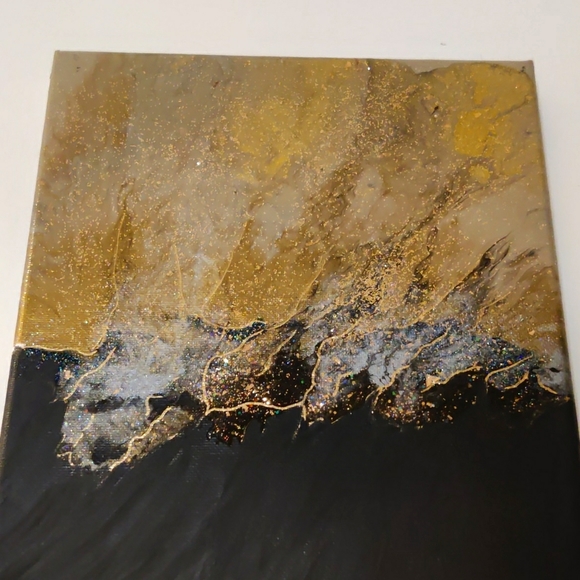 Original Acrylic Pour Black and Gold Painting - Picture 3 of 3